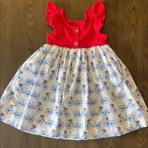 Eleanor Rose Red and White Bicycle Print Dress